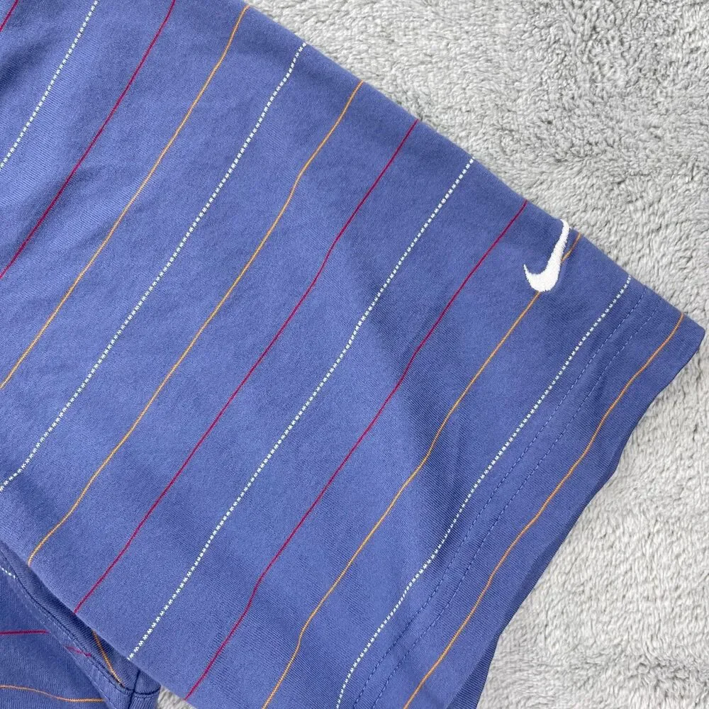 Nike Polo Shirt Mens 2XL Blue Striped Cotton Swoosh Logo Golf Tennis Resort Wear